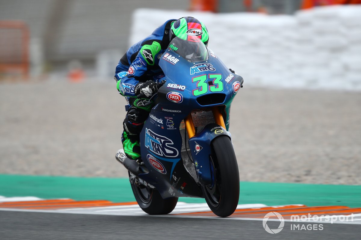 Enea Bastianini melesat di atas motor saat memperkuat Italtrans Racing Team di Moto2 2020 lalu.