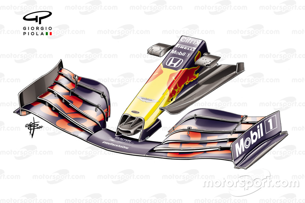 Red Bull RB16: ecco l'ala anteriore standard e senza il soffiaggio nel cape