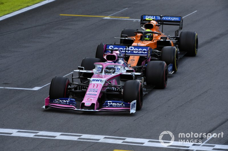 Sergio Perez, Racing Point RP19, leads Lando Norris, McLaren MCL34