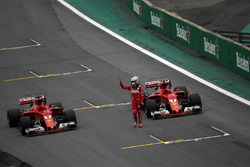 Sebastian Vettel, Ferrari SF70H celebrates in parc ferme