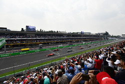 Sebastian Vettel, Ferrari SF70H leads at the start of the race