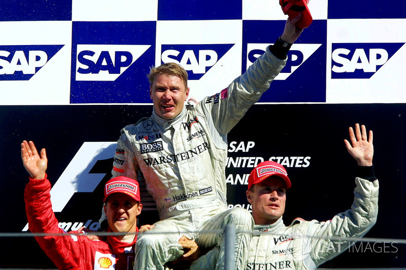 2001: 1. Mika Häkkinen, 2. Michael Schumacher, 3. David Coulthard