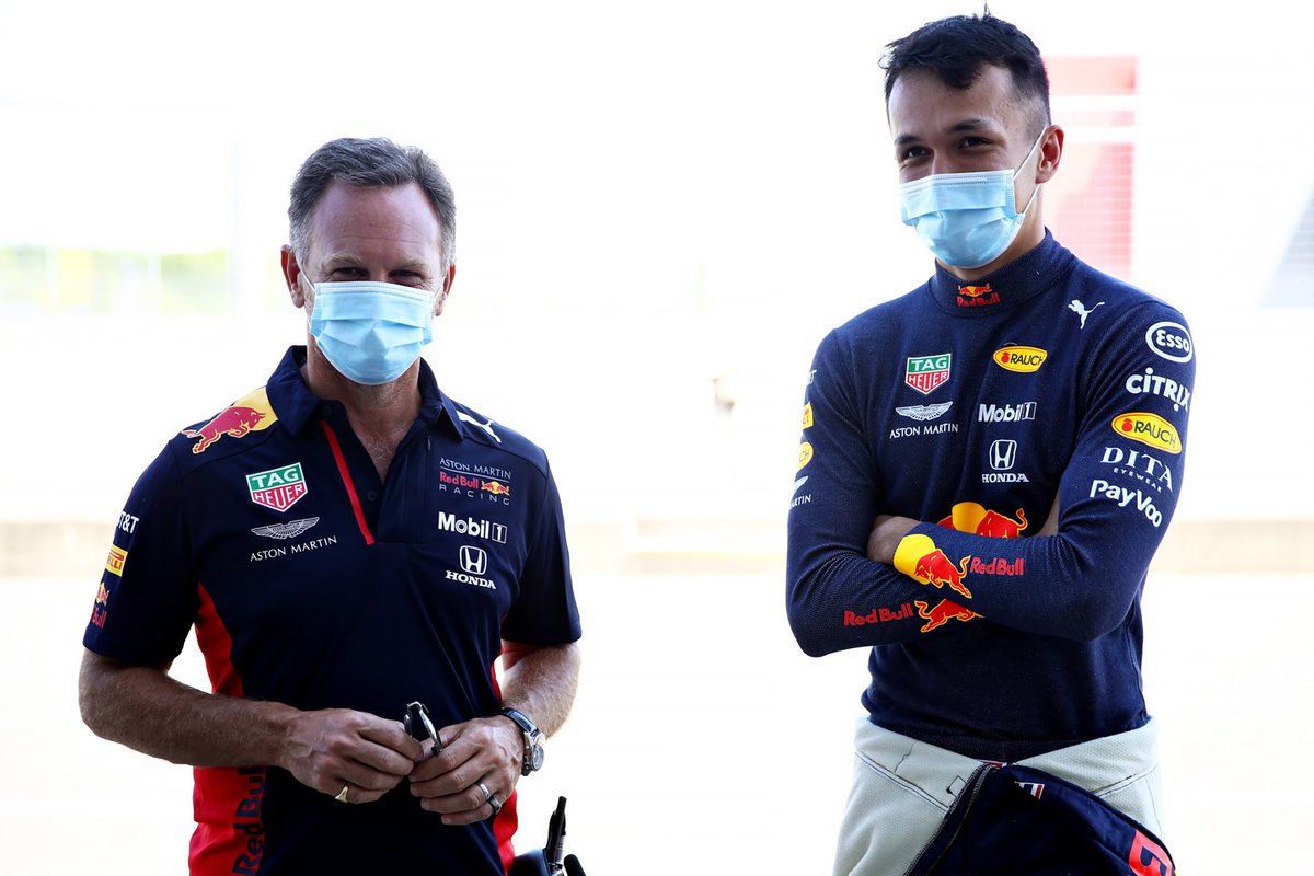 Alex Albon, Red Bull Racing with Red Bull Racing Team Principal, Christian Horner