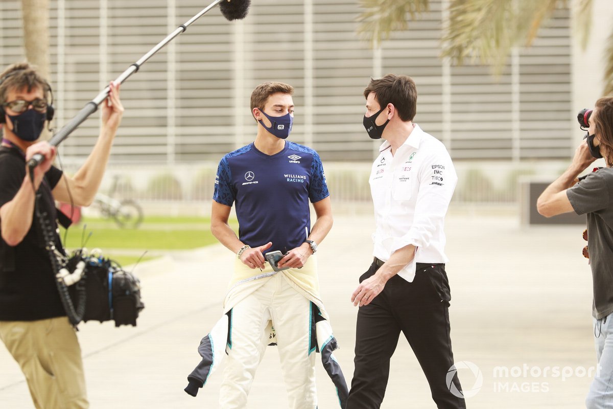 George Russell, Williams et Toto Wolff, Directeur Exécutif, Mercedes AMG