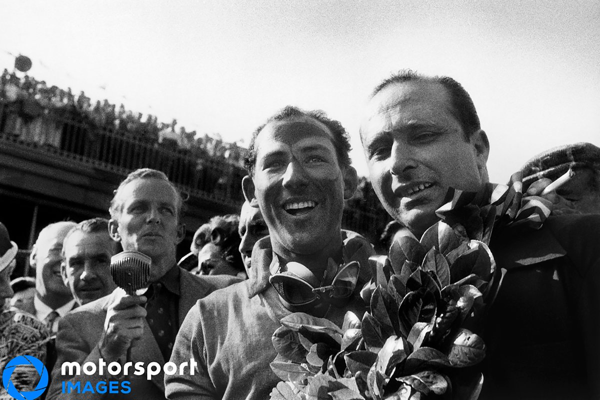 Britse GP 1955, Stirling Moss en Juan Manuel Fangio, Mercedes-Benz