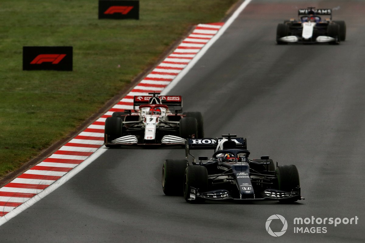 Yuki Tsunoda, AlphaTauri AT02, Kimi Raikkonen, Alfa Romeo Racing C41, and George Russell, Williams FW43B
