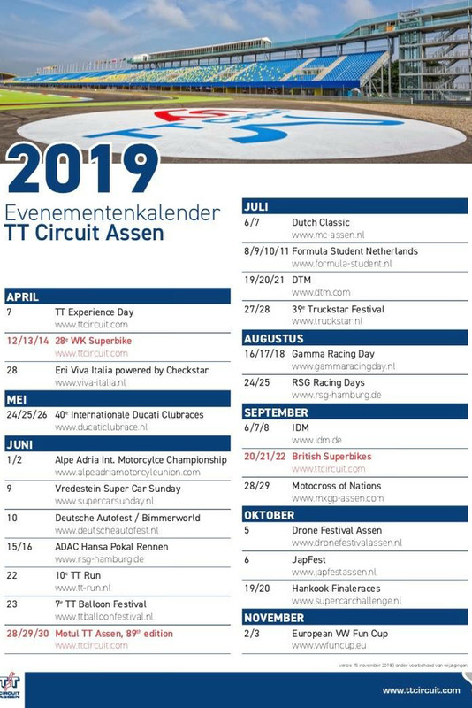 Kalender 2019 TT Circuit Assen
