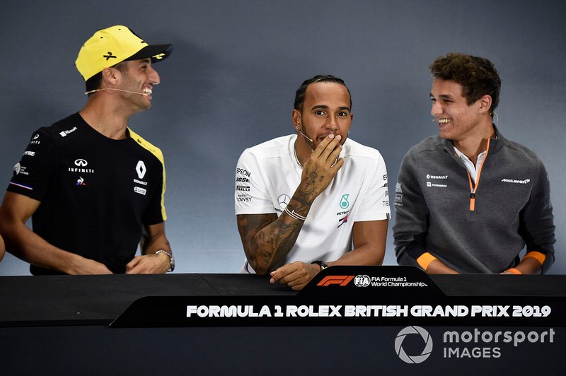 Daniel Ricciardo, Renault F1 Team, Lewis Hamilton, Mercedes AMG F1 and Lando Norris, McLaren in the Press Conference