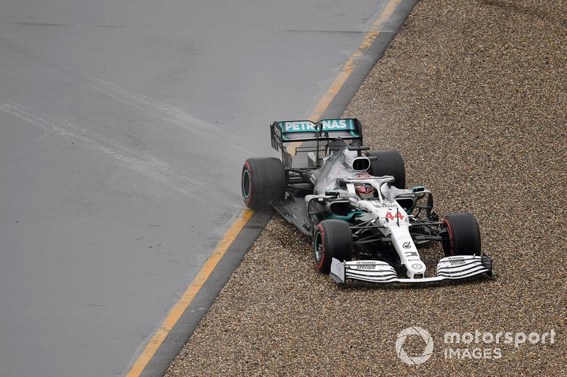 Lewis Hamilton, Mercedes AMG F1 W10, heads into the gravel