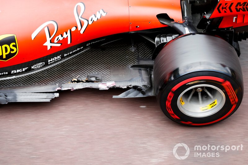 Close up of the damage on the car of Charles Leclerc, Ferrari SF90