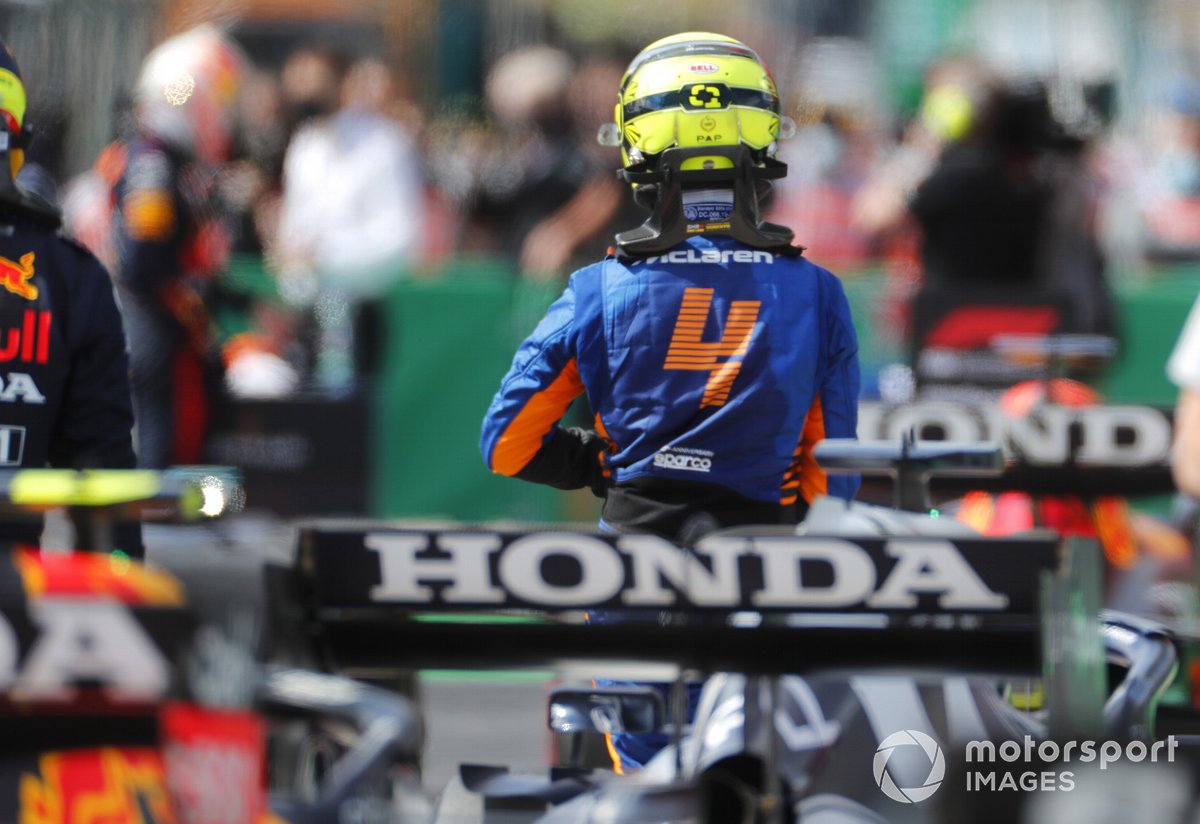 Lando Norris, McLaren, in Parc Ferme