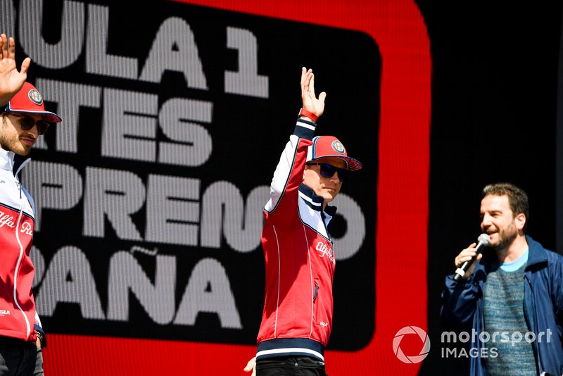 Kimi Raikkonen, Alfa Romeo Racing on stage at the Fan Zone
