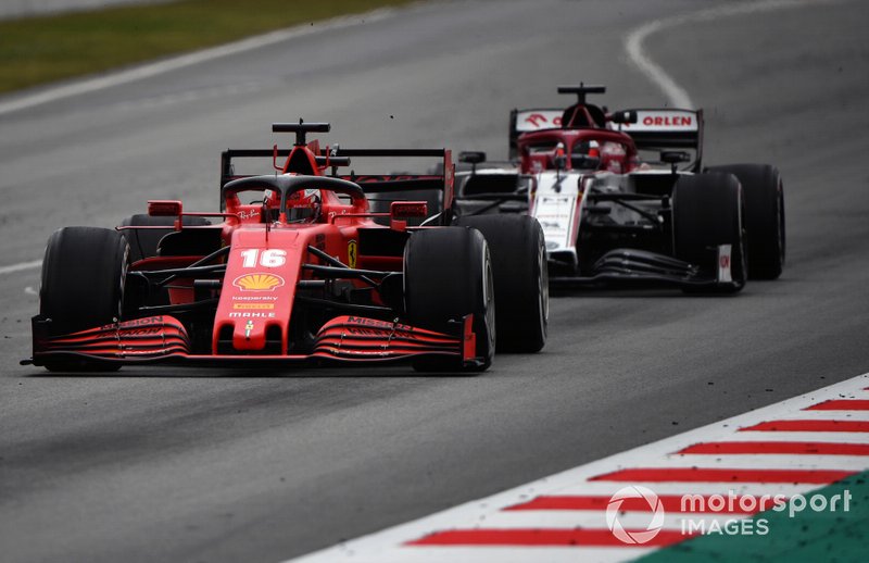 Charles Leclerc, Ferrari SF1000, leads Kimi Raikkonen, Alfa Romeo Racing C39