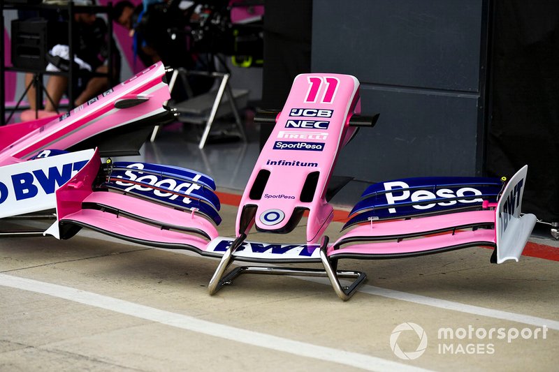Racing Point RP19: ecco l'ala anteriore standard con il marciapiede intero all'esterno della bandella