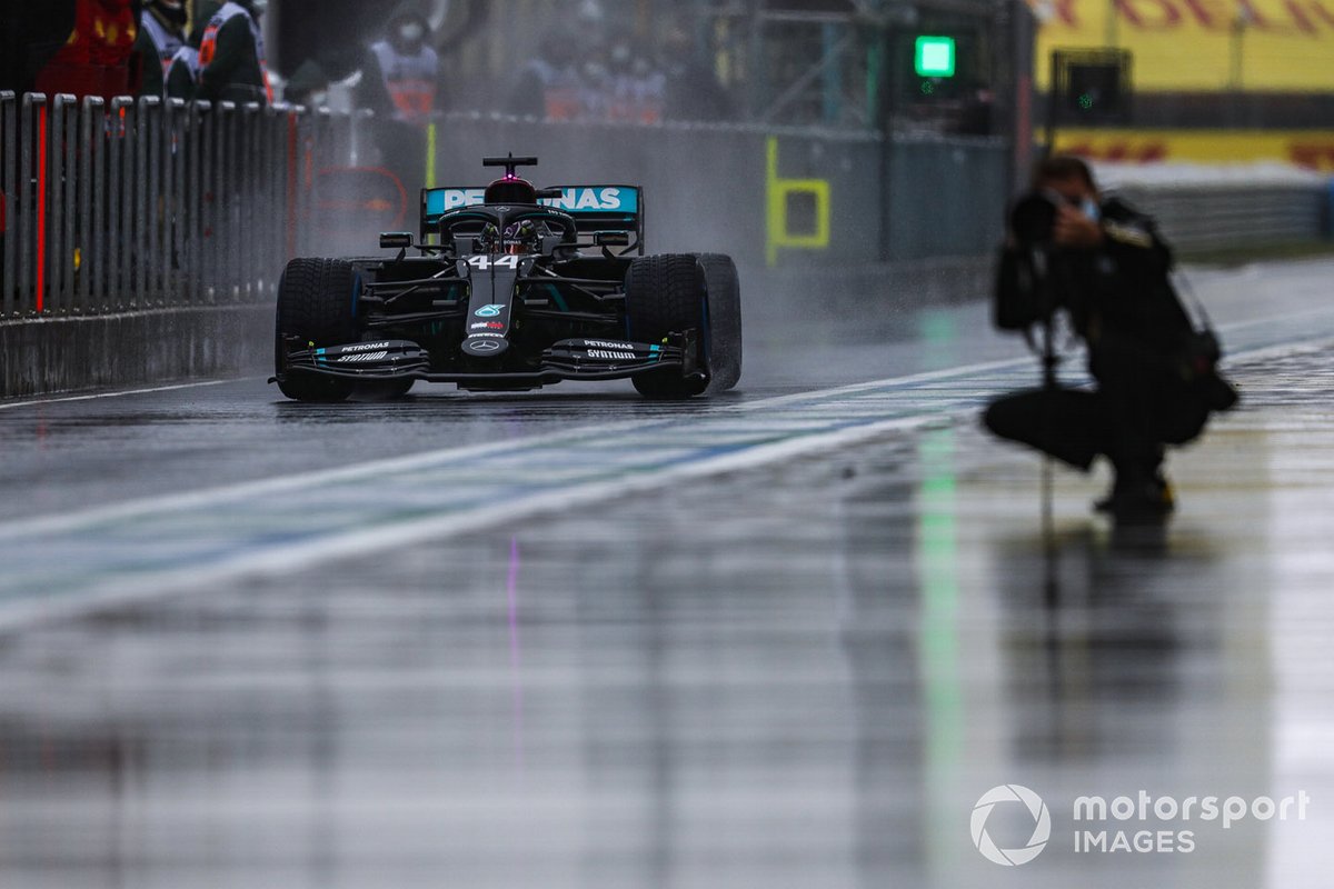 Lewis Hamilton, Mercedes F1 W11, in the pit lane