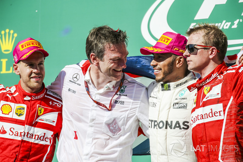Себастьян Феттель, Ferrari, технічний директор Mercedes AMG F1 Джеймс Еллісон, Льюіс Хемілтон, Mercedes AMG F1, Кімі Райкконен, Ferrari