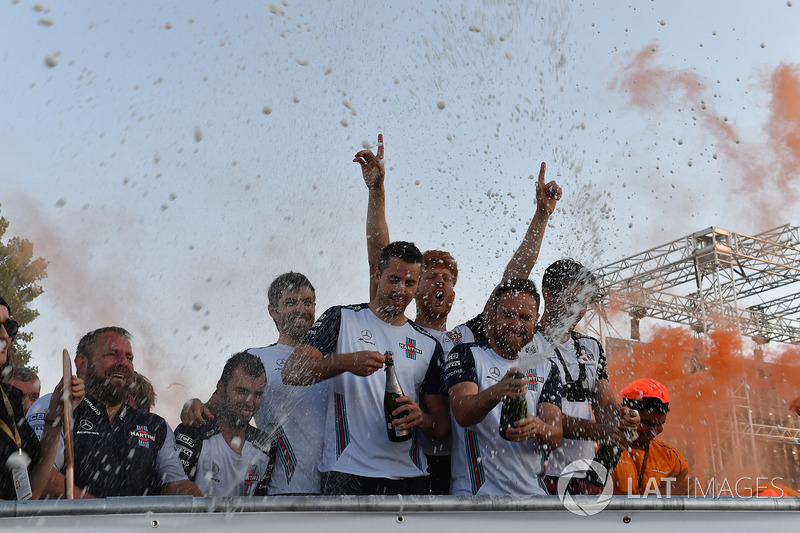 Williams celebrate on the podium at the raft race