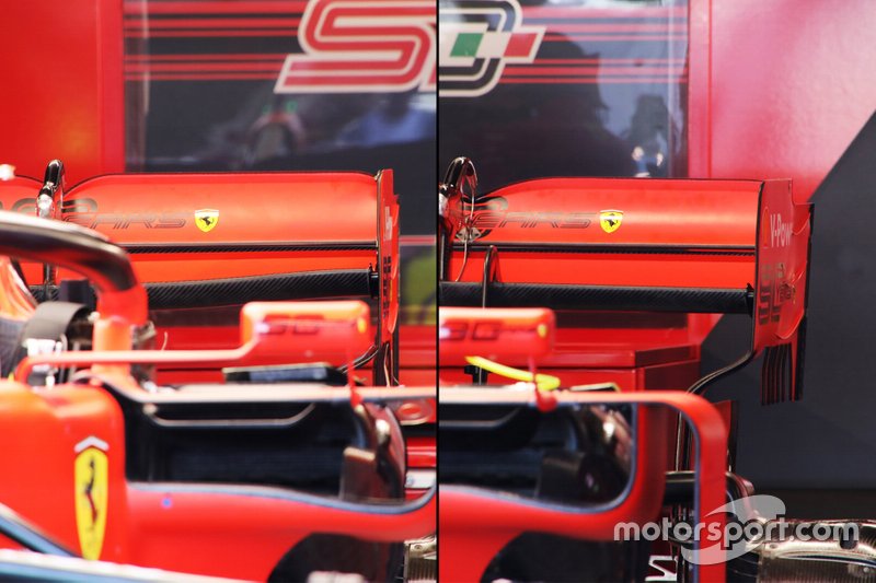 Ferrari hátsó szárny összehasonlítás - Charles Leclerc (bal), Sebastian Vettel (jobb)