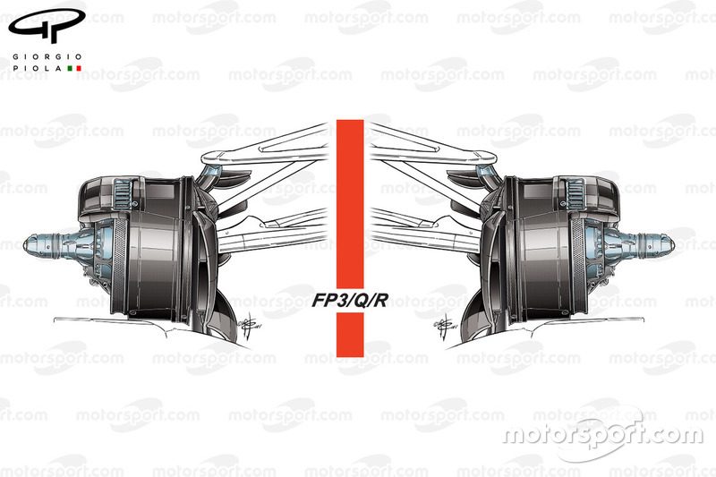 Conductos de frenos delanteros del Mercedes W08 el sábado y el domingo del GP de Azerbaiyán