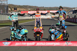 Il Campione del Mondo della Moto3 Joan Mir, Leopard Racing, il Campione del Mondo della MotoGP Marc Marquez, Repsol Honda Team, il Campione del Mondo della Moto2, Franco Morbidelli, Marc VDS
