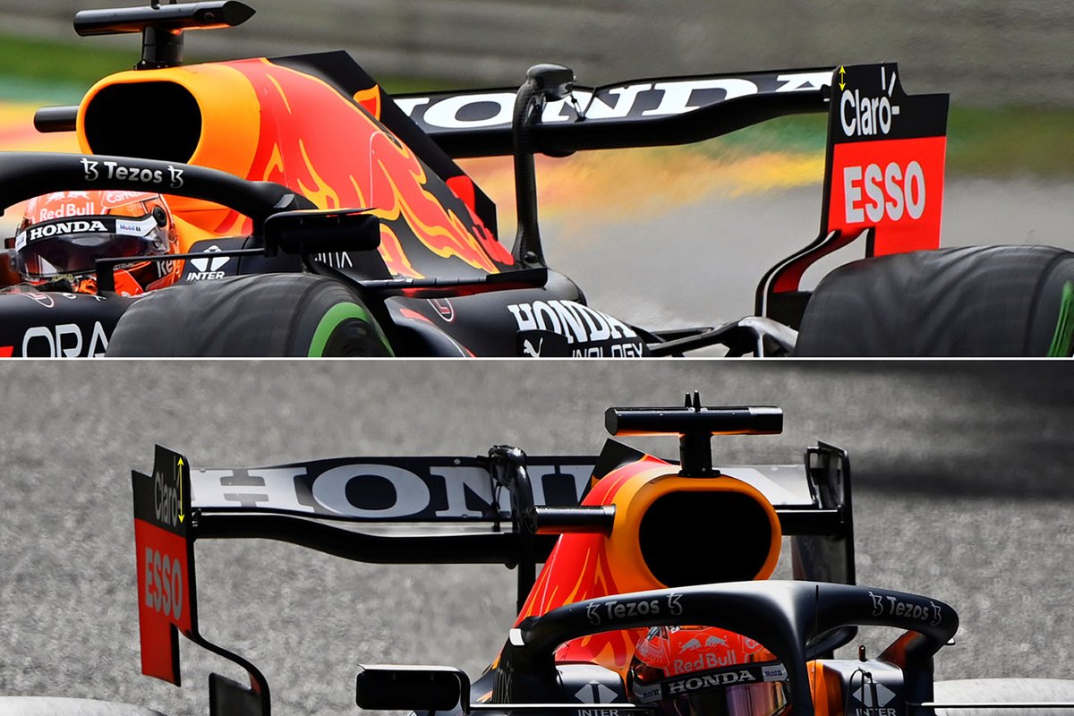 Сравнение вариантов заднего антикрыла Red Bull RB16B