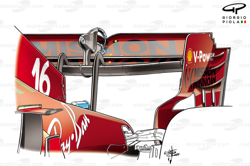 Alerón trasero del Ferrari SF21 en el FP1 del GP de Azerbaiyán