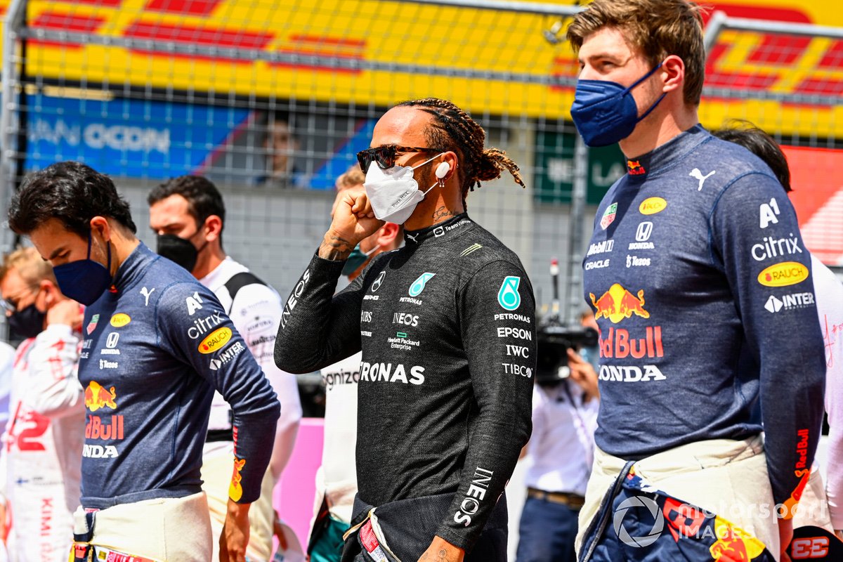 Sergio Perez, Red Bull Racing, Lewis Hamilton, Mercedes, and Max Verstappen, Red Bull Racing