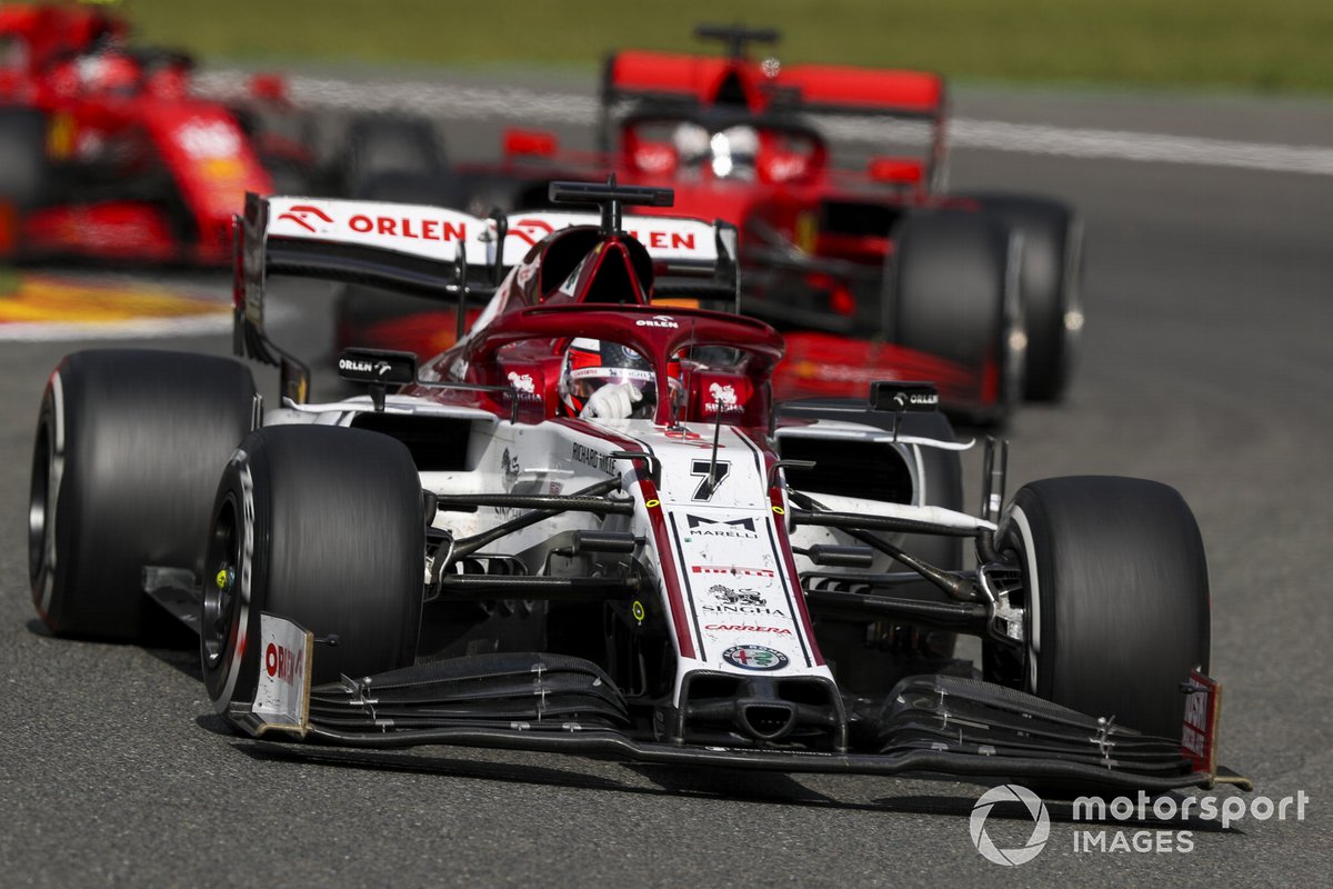 Kimi Raikkonen, Alfa Romeo Racing C39, Sebastian Vettel, Ferrari SF1000, and Charles Leclerc, Ferrari SF1000