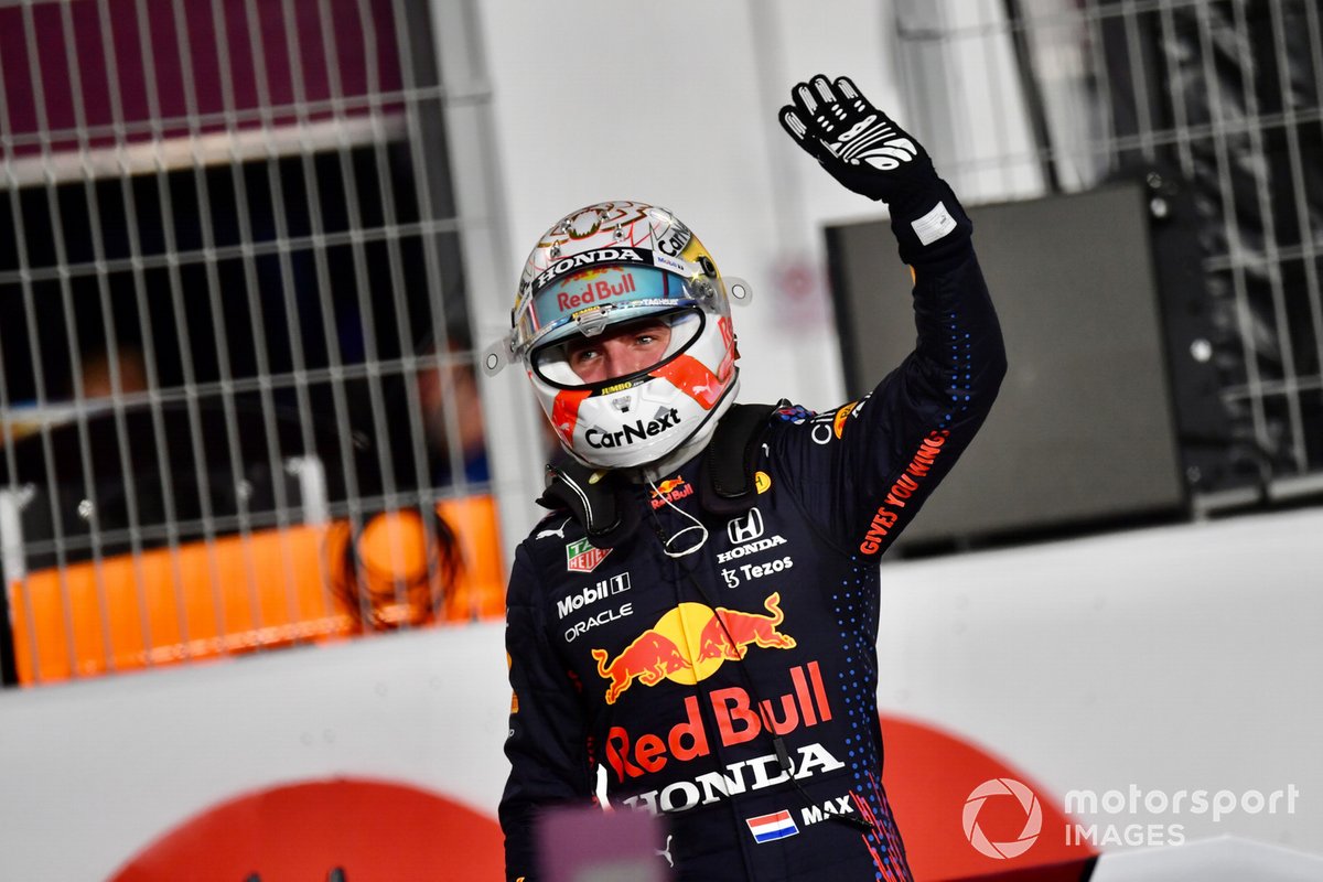 Max Verstappen, Red Bull Racing, waves to fans after Qualifying