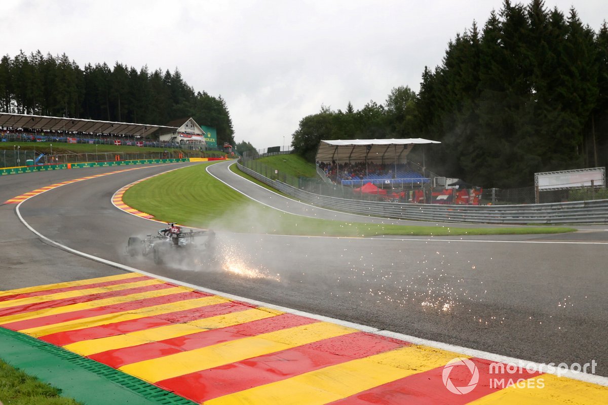 Sparks trail from Lewis Hamilton, Mercedes W12