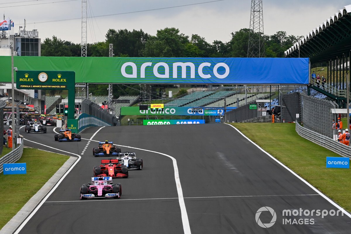 Sergio Pérez, Racing Point RP20, Sebastian Vettel, Ferrari SF1000, George Russell, Williams FW43, Lando Norris, McLaren MCL35, Carlos Sainz Jr., McLaren MCL35