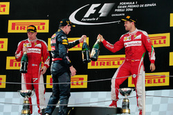 The podium: race winner Max Verstappen, Red Bull Racing, second place Kimi Raikonnen, Scuderia Ferrari, third place Sebastian Vettel, Scuderia Ferrari