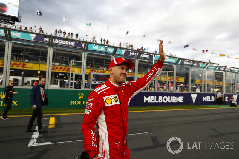 Sebastian Vettel, Ferrari, celebrates qualifying third