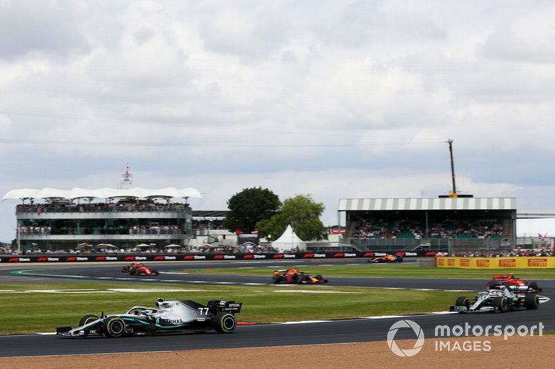Valtteri Bottas, Mercedes AMG W10, leads Lewis Hamilton, Mercedes AMG F1 W10