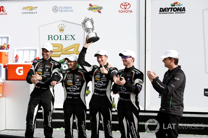 Victory lane, Winner GTD: #11 GRT Grasser Racing Team Lamborghini Huracan GT3: Rolf Ineichen, Mirko Bortolotti, Franck Perera, Rik Breukers
