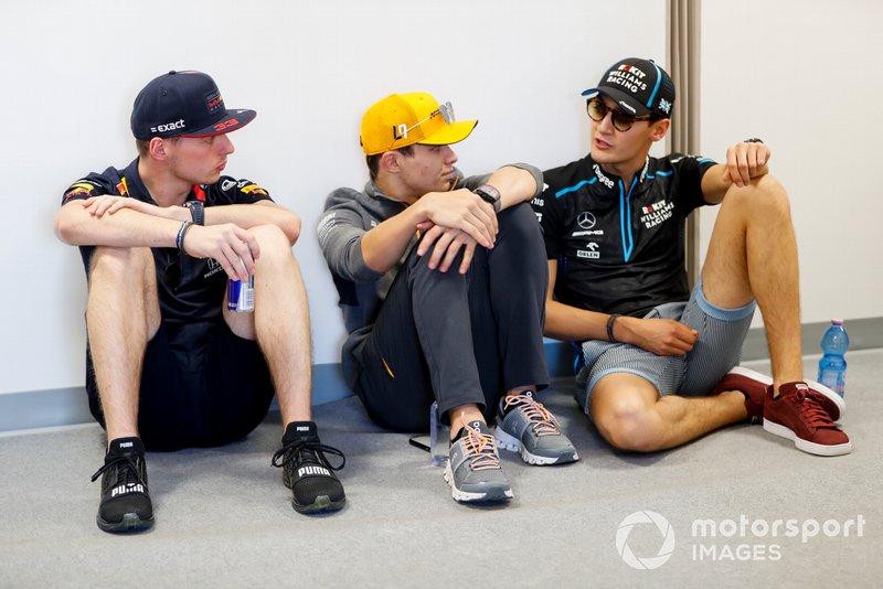 Max Verstappen, Red Bull Racing, Lando Norris, McLaren, and George Russell, Williams Racing