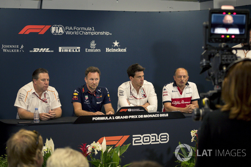 Zak Brown, McLaren Racing CEO, Christian Horner, Red Bull Racing Team Principal, Toto Wolff, Mercedes AMG F1 Director of Motorsport and Frederic Vasseur, Sauber, Team Principal in the Press Conference