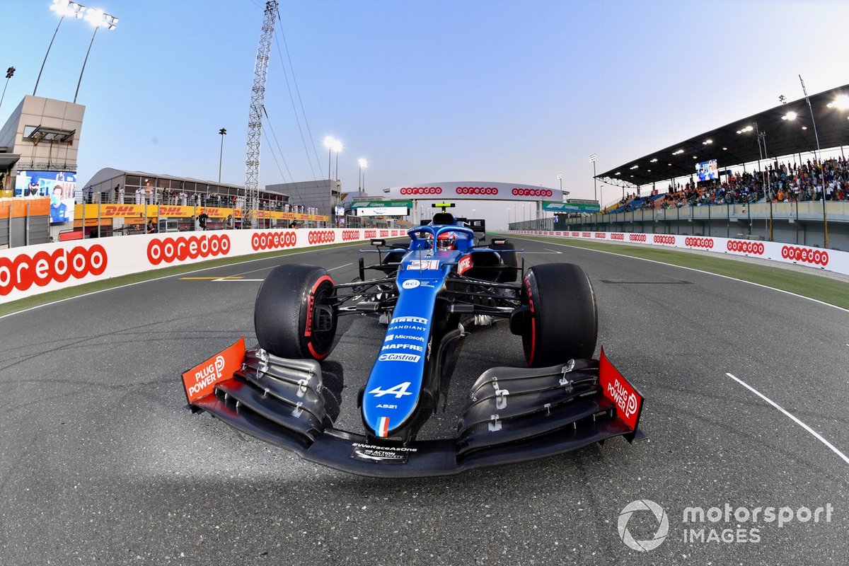 Esteban Ocon, Alpine A521, arrives on the grid