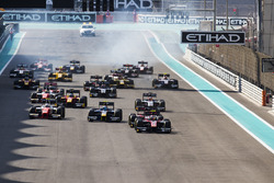 Alexander Albon, ART Grand Prix, leads Nobuharu Matsushita, ART Grand Prix & Nicholas Latifi, DAMS.