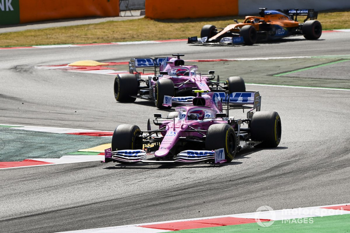 Lance Stroll, Racing Point RP20, Sergio Perez, Racing Point RP20, Carlos Sainz Jr., McLaren MCL35