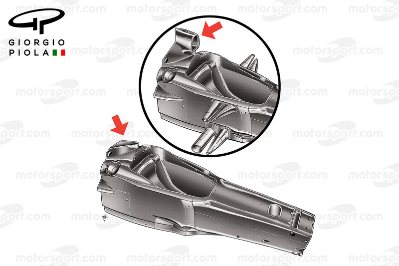 Ferrari F2005: il telaio nudo e l'applicazione del Roll Bar