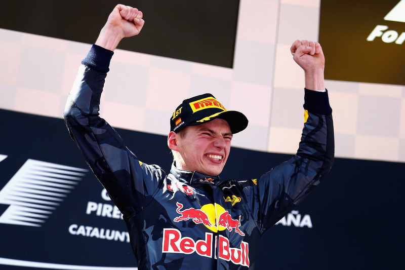 Max Verstappen, Red Bull Racing feiert seinen ersten Sieg