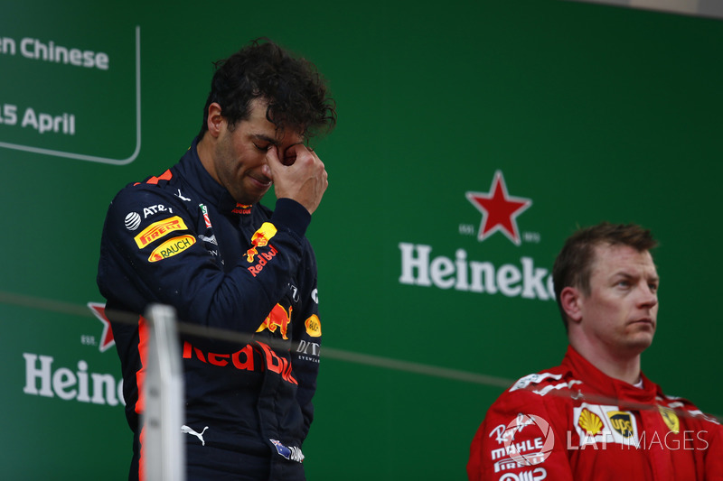 Yarış galibi Daniel Ricciardo, Red Bull Racing, 3. Kimi Raikkonen, Ferrari