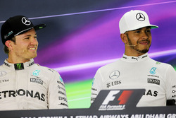 Nico Rosberg en Lewis Hamilton, Mercedes AMG F1 in de persconferentie
