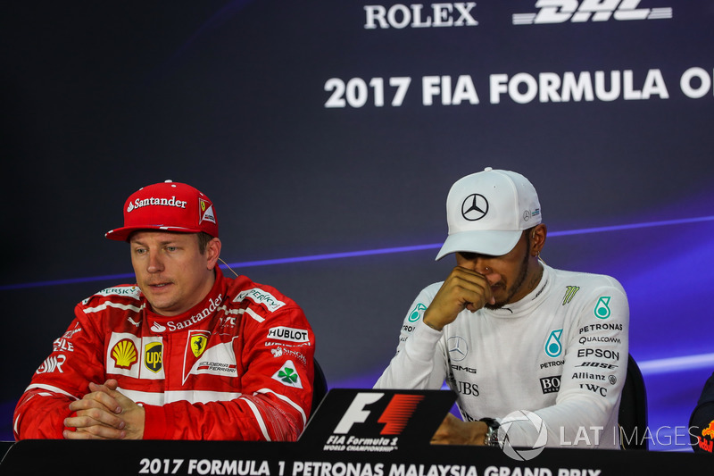 Kimi Raikkonen, Ferrari and Lewis Hamilton, Mercedes AMG F1 in the Press Conference