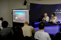 Charlie Whiting, FIA Delegate and Matteo Bonciani, FIA Media Delegate in the Press Conference discus
