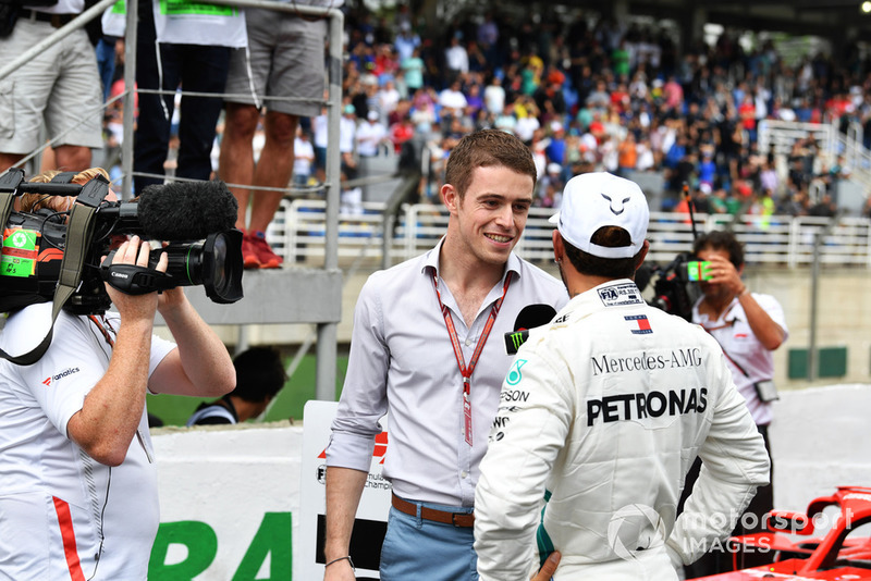 Lewis Hamilton, Mercedes AMG F1 talks with Paul di Resta, Sky TV in Parc Ferme