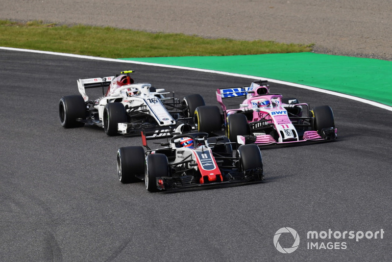 Ромен Грожан, Haas F1 Team VF-18, Серхио Перес, Racing Point Force India VJM11 и Шарль Леклер, Sauber C37
