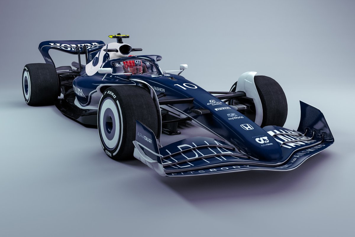 Hasil rekaan sasis AlphaTauri AT03 untuk Formula 1 2022 yang muncul beberapa waktu lalu saat diperkenalkannya untuk kali pertama bentuk mobil musim 2022 di Sirkuit Silverstone, Inggris.