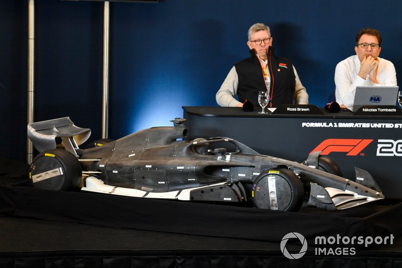 Ross Brawn and Nikolaz Tombazi unveil the 2021 Formula 1 regulations in a press conference
